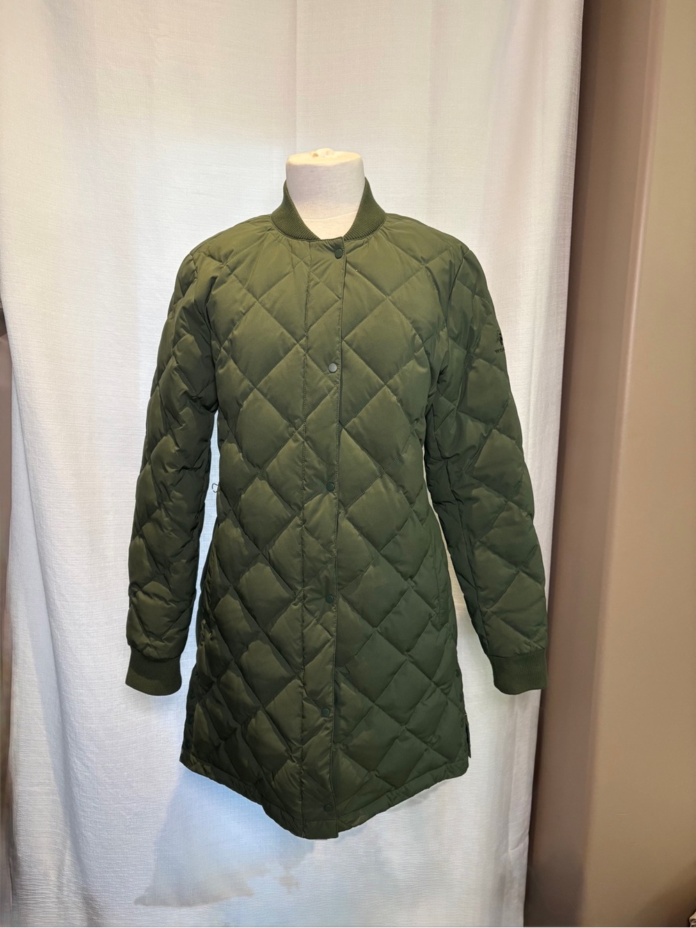 Diamond Quilted Olive Green Women's Long Puffer Coat